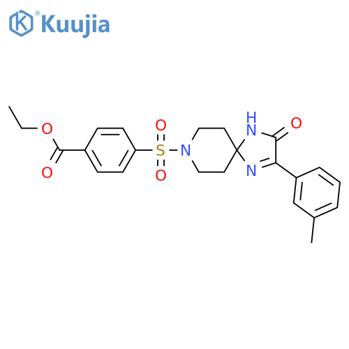 ethyl 4-{[2-(3-methylphenyl)-3-oxo-1,4,8-triazaspiro[4.5]dec-1-en-8-yl]sulfonyl}benzoate structure
