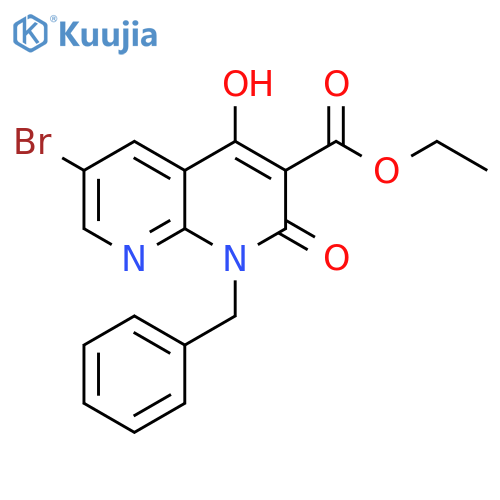 ethyl 1-benzyl-6-bromo-4-hydroxy-2-oxo-1,2-dihydro-1,8-naphthyridine-3-carboxylate structure