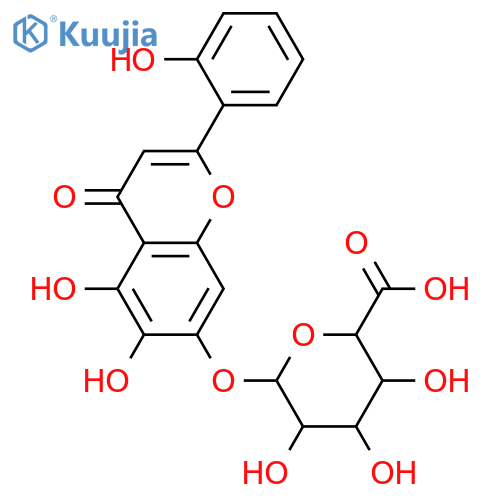β-D-Glucopyranosiduronic acid, 5,6-dihydroxy-2-(2-hydroxyphenyl)-4-oxo-4H-1-benzopyran-7-yl structure