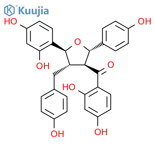 Methanone,(2,4-dihydroxyphenyl)[(2R,3R,4R,5R)-5-(2,4-dihydroxyphenyl)tetrahydro-2-(4-hydroxyphenyl)-4-[(4-hydroxyphenyl)methyl]-3-furanyl]-,rel-(-)- structure