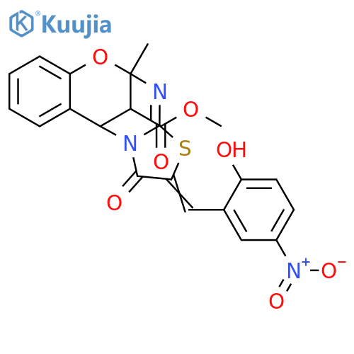 methyl (13Z)-13-(2-hydroxy-5-nitrophenyl)methylidene-9-methyl-14-oxo-8-oxa-12-thia-10,15-diazatetracyclo7.6.1.0^{2,7}.0^{11,15}hexadeca-2,4,6,10-tetraene-16-carboxylate structure