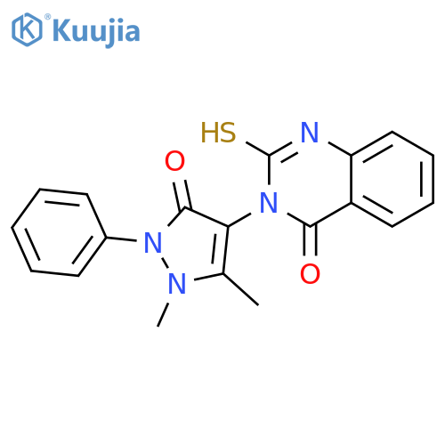 3-(1,5-dimethyl-3-oxo-2-phenyl-2,3-dihydro-1H-pyrazol-4-yl)-2-sulfanyl-3,4-dihydroquinazolin-4-one structure