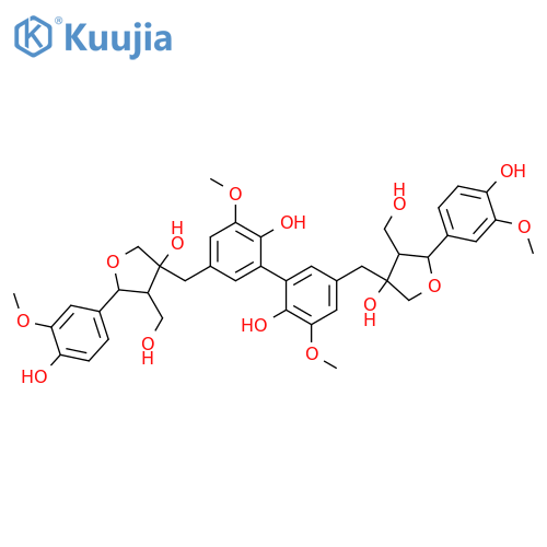 [1,1'-Biphenyl]-2,2'-diol,3,3'-dimethoxy-5,5'-bis[[tetrahydro-3-hydroxy-5-(4-hydroxy-3-methoxyphenyl)-4-(hydroxymethyl)-3-furanyl]methyl]-(9CI) structure