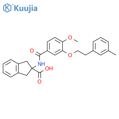 2-{4-methoxy-3-2-(3-methylphenyl)ethoxybenzamido}-2,3-dihydro-1H-indene-2-carboxylic acid structure