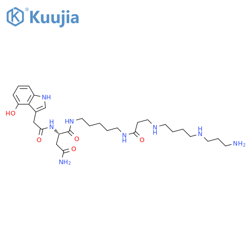 Butanediamide,N1-[5-[[3-[[4-[(3-aminopropyl)amino]butyl]amino]-1-oxopropyl]amino]pentyl]-2-[[(4-hydroxy-1H-indol-3-yl)acetyl]amino]-,(2S)- (9CI) structure