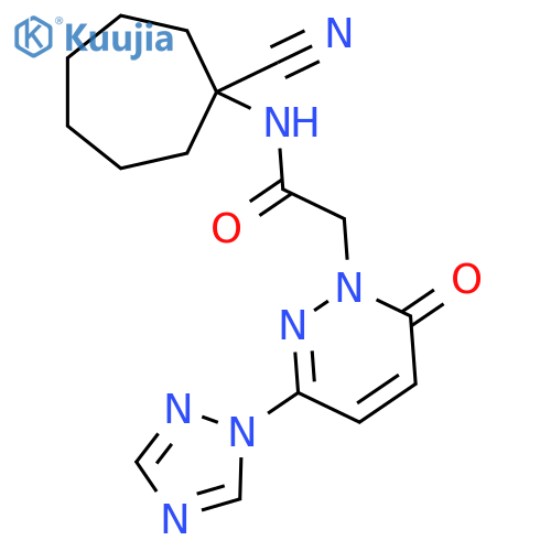 N-(1-cyanocycloheptyl)-2-[6-oxo-3-(1H-1,2,4-triazol-1-yl)-1,6-dihydropyridazin-1-yl]acetamide structure