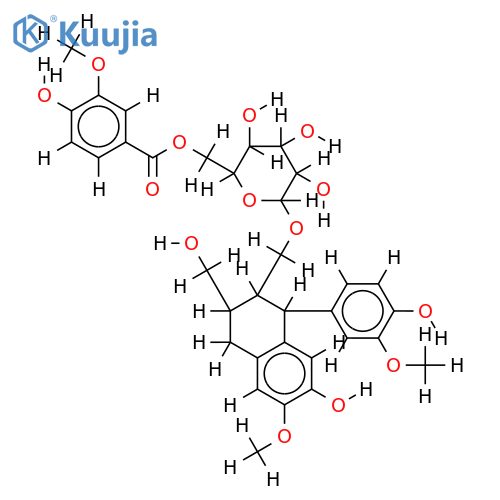 (+)-isolariciresinol 2a-O-[6-O-(4-hydroxy-3-methoxy)benzoyl]-beta-D-glucopyranoside structure