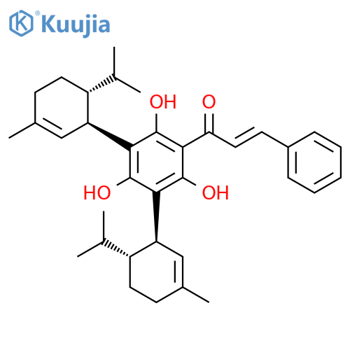 2-Propen-1-one,3-phenyl-1-[2,4,6-trihydroxy-3,5-bis[(1R,6R)-3-methyl-6-(1-methylethyl)-2-cyclohexen-1-yl]phenyl]-,(2E)- (9CI) structure