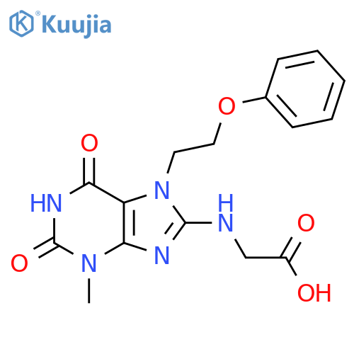 2-{3-methyl-2,6-dioxo-7-(2-phenoxyethyl)-2,3,6,7-tetrahydro-1H-purin-8-ylamino}acetic acid structure