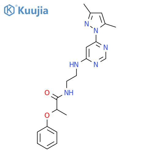 N-(2-{6-(3,5-dimethyl-1H-pyrazol-1-yl)pyrimidin-4-ylamino}ethyl)-2-phenoxypropanamide structure