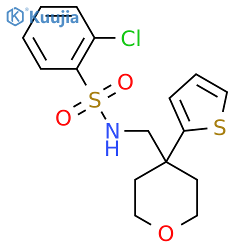 2-chloro-N-{4-(thiophen-2-yl)oxan-4-ylmethyl}benzene-1-sulfonamide structure