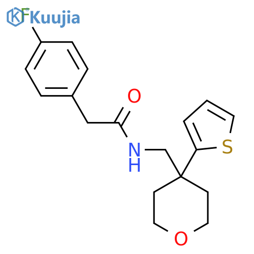 2-(4-fluorophenyl)-N-{4-(thiophen-2-yl)oxan-4-ylmethyl}acetamide structure