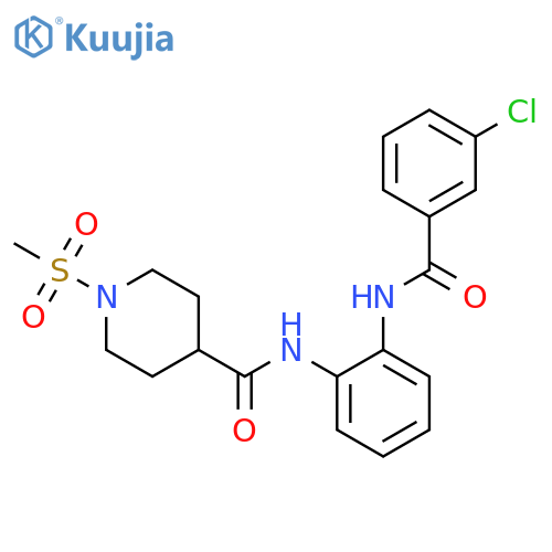 N-2-(3-chlorobenzamido)phenyl-1-methanesulfonylpiperidine-4-carboxamide structure