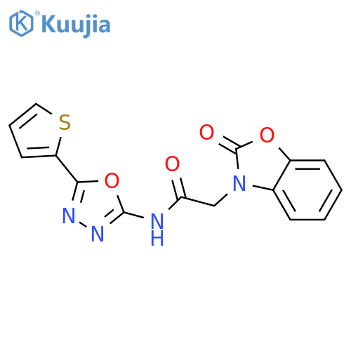 2-(2-oxo-2,3-dihydro-1,3-benzoxazol-3-yl)-N-[5-(thiophen-2-yl)-1,3,4-oxadiazol-2-yl]acetamide structure