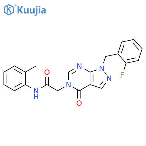 2-{1-(2-fluorophenyl)methyl-4-oxo-1H,4H,5H-pyrazolo3,4-dpyrimidin-5-yl}-N-(2-methylphenyl)acetamide structure