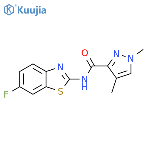N-(6-fluoro-1,3-benzothiazol-2-yl)-1,4-dimethyl-1H-pyrazole-3-carboxamide structure