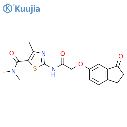 N,N,4-trimethyl-2-{2-(3-oxo-2,3-dihydro-1H-inden-5-yl)oxyacetamido}-1,3-thiazole-5-carboxamide structure