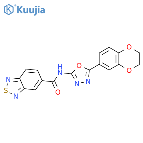 N-5-(2,3-dihydro-1,4-benzodioxin-6-yl)-1,3,4-oxadiazol-2-yl-2,1,3-benzothiadiazole-5-carboxamide structure