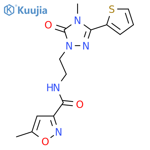5-methyl-N-{2-4-methyl-5-oxo-3-(thiophen-2-yl)-4,5-dihydro-1H-1,2,4-triazol-1-ylethyl}-1,2-oxazole-3-carboxamide structure