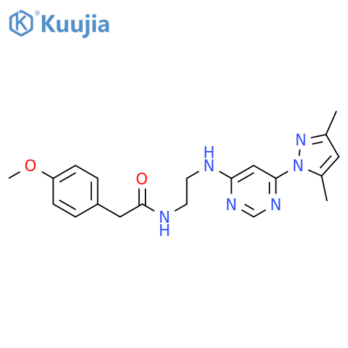 N-(2-{6-(3,5-dimethyl-1H-pyrazol-1-yl)pyrimidin-4-ylamino}ethyl)-2-(4-methoxyphenyl)acetamide structure