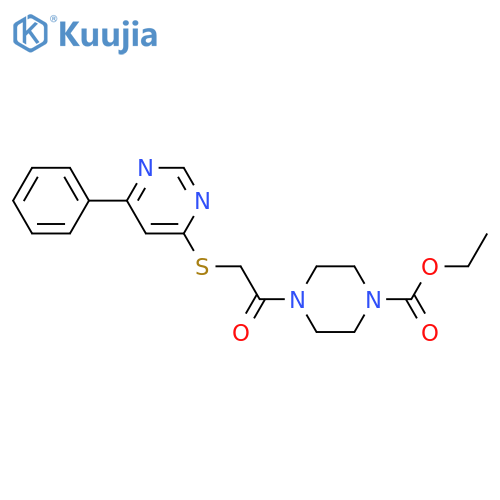 ethyl 4-{2-[(6-phenylpyrimidin-4-yl)sulfanyl]acetyl}piperazine-1-carboxylate structure