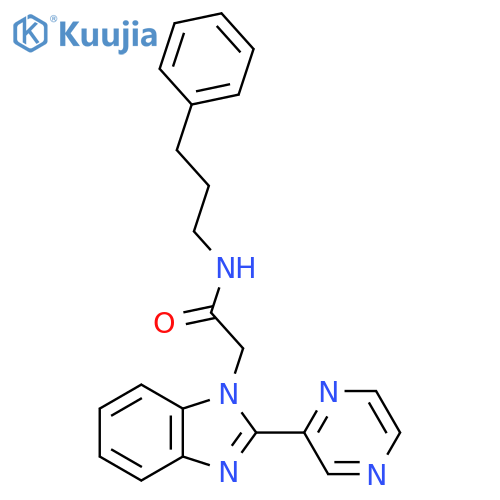 N-(3-phenylpropyl)-2-2-(pyrazin-2-yl)-1H-1,3-benzodiazol-1-ylacetamide structure