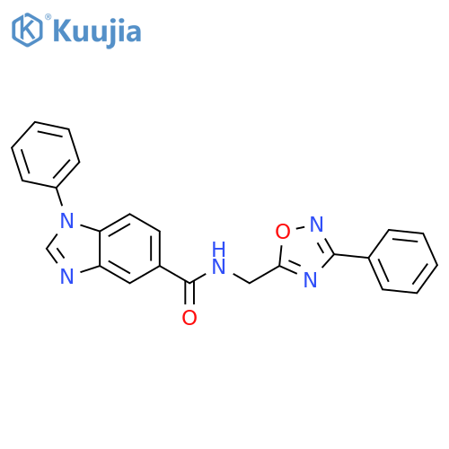1-phenyl-N-(3-phenyl-1,2,4-oxadiazol-5-yl)methyl-1H-1,3-benzodiazole-5-carboxamide structure