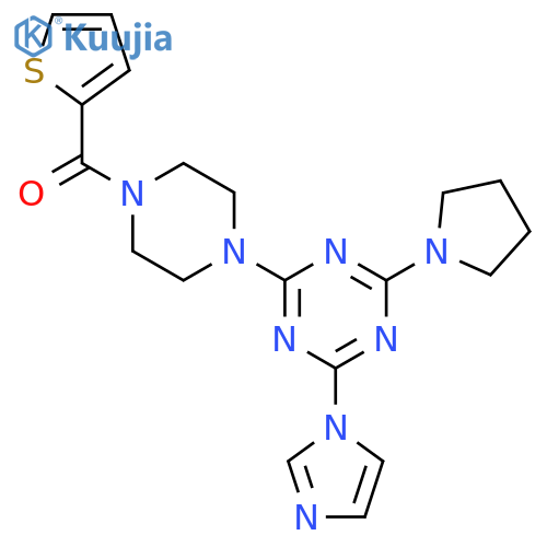 2-(1H-imidazol-1-yl)-4-(pyrrolidin-1-yl)-6-4-(thiophene-2-carbonyl)piperazin-1-yl-1,3,5-triazine structure