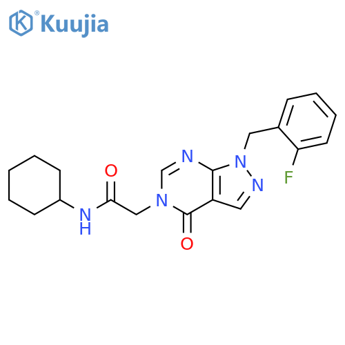 N-cyclohexyl-2-{1-[(2-fluorophenyl)methyl]-4-oxo-1H,4H,5H-pyrazolo[3,4-d]pyrimidin-5-yl}acetamide structure