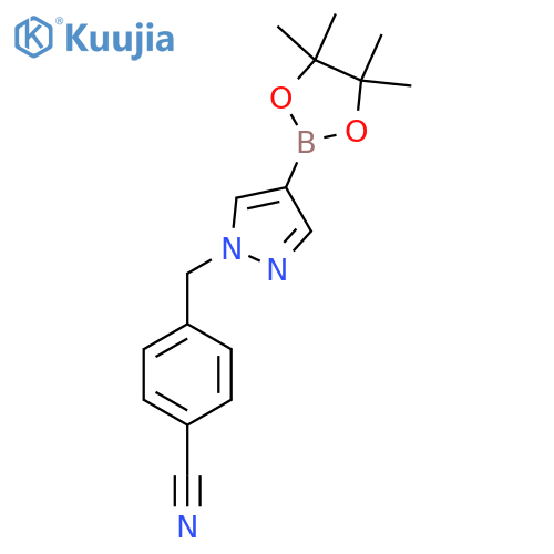 4-((4-(4,4,5,5-Tetramethyl-1,3,2-dioxaborolan-2-yl)-1H-pyrazol-1-yl)methyl)benzonitrile structure
