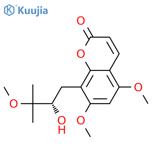 2H-1-Benzopyran-2-one, 8-(2-hydroxy-3-methoxy-3-methylbutyl)-5,7-dimethoxy-, (-)- structure