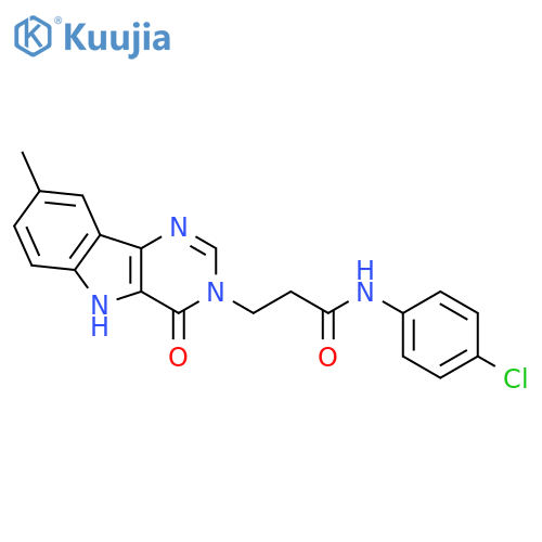 N-(4-chlorophenyl)-3-(8-methyl-4-oxo-5H-pyrimido[5,4-b]indol-3-yl)propanamide structure