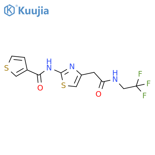 N-(4-{(2,2,2-trifluoroethyl)carbamoylmethyl}-1,3-thiazol-2-yl)thiophene-3-carboxamide structure