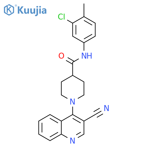N-(3-chloro-4-methylphenyl)-1-(3-cyanoquinolin-4-yl)piperidine-4-carboxamide structure