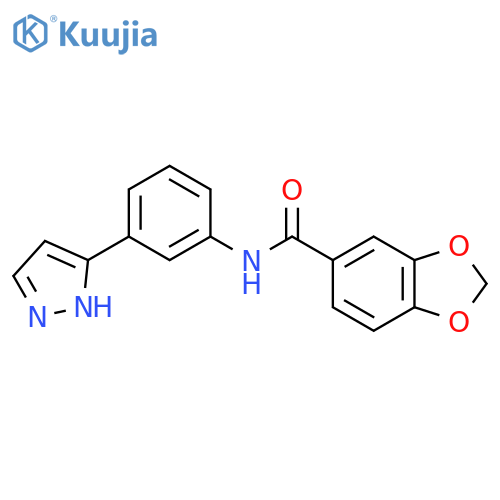 N-3-(1H-pyrazol-3-yl)phenyl-2H-1,3-benzodioxole-5-carboxamide structure