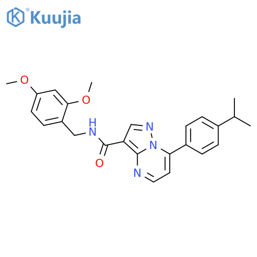 N-[(2,4-dimethoxyphenyl)methyl]-7-[4-(propan-2-yl)phenyl]pyrazolo[1,5-a]pyrimidine-3-carboxamide structure