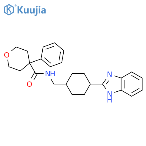 N-((4-(1H-benzo[d]imidazol-2-yl)cyclohexyl)methyl)-4-phenyltetrahydro-2H-pyran-4-carboxamide structure