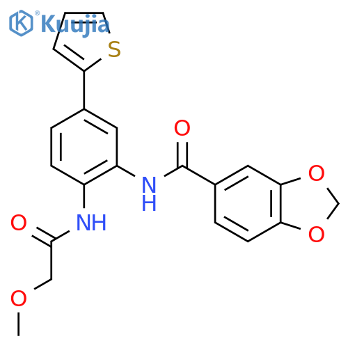 N-2-(2-methoxyacetamido)-5-(thiophen-2-yl)phenyl-2H-1,3-benzodioxole-5-carboxamide structure