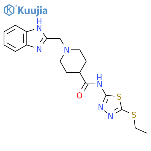 1-(1H-1,3-benzodiazol-2-yl)methyl-N-5-(ethylsulfanyl)-1,3,4-thiadiazol-2-ylpiperidine-4-carboxamide structure