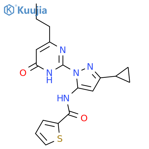 N-3-cyclopropyl-1-(6-oxo-4-propyl-1,6-dihydropyrimidin-2-yl)-1H-pyrazol-5-ylthiophene-2-carboxamide structure