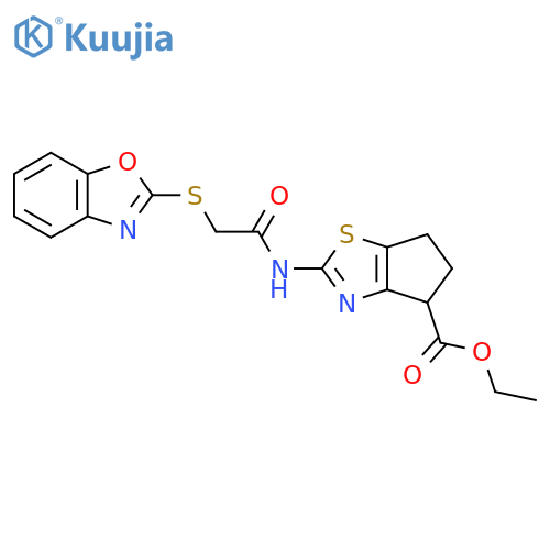 ethyl 2-2-(1,3-benzoxazol-2-ylsulfanyl)acetamido-4H,5H,6H-cyclopentad1,3thiazole-4-carboxylate structure