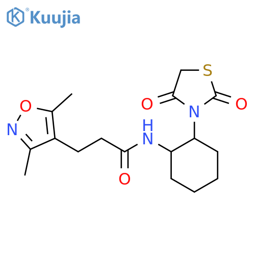 3-(3,5-dimethyl-1,2-oxazol-4-yl)-N-2-(2,4-dioxo-1,3-thiazolidin-3-yl)cyclohexylpropanamide structure