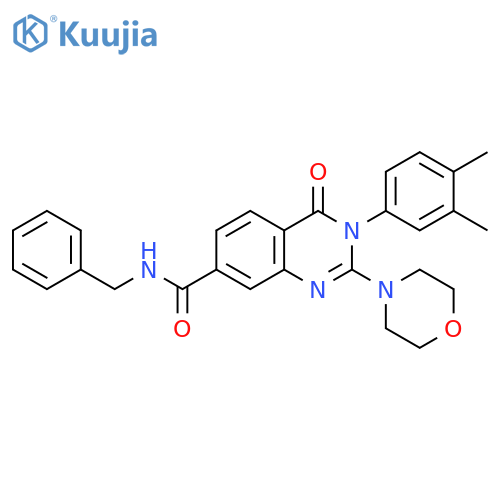N-benzyl-3-(3,4-dimethylphenyl)-2-(morpholin-4-yl)-4-oxo-3,4-dihydroquinazoline-7-carboxamide structure
