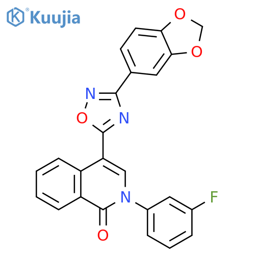 4-[3-(2H-1,3-benzodioxol-5-yl)-1,2,4-oxadiazol-5-yl]-2-(3-fluorophenyl)-1,2-dihydroisoquinolin-1-one structure