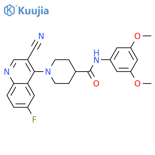 1-(3-cyano-6-fluoroquinolin-4-yl)-N-(3,5-dimethoxyphenyl)piperidine-4-carboxamide structure
