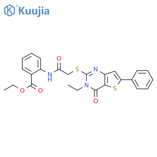 ethyl 2-[2-({3-ethyl-4-oxo-6-phenyl-3H,4H-thieno[3,2-d]pyrimidin-2-yl}sulfanyl)acetamido]benzoate structure