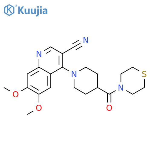 6,7-dimethoxy-4-[4-(thiomorpholine-4-carbonyl)piperidin-1-yl]quinoline-3-carbonitrile structure