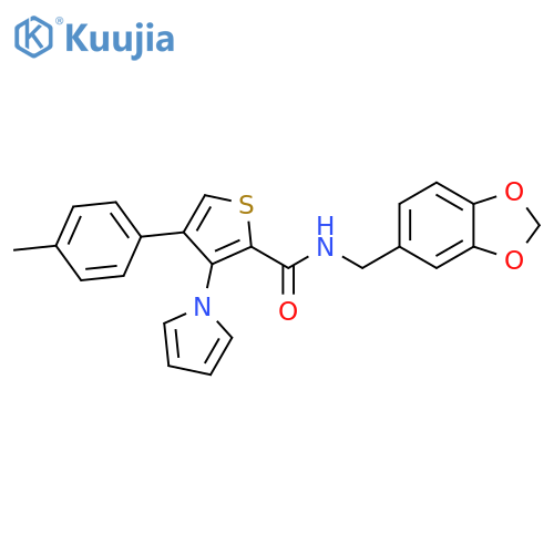N-[(2H-1,3-benzodioxol-5-yl)methyl]-4-(4-methylphenyl)-3-(1H-pyrrol-1-yl)thiophene-2-carboxamide structure