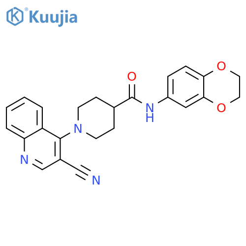 1-(3-cyanoquinolin-4-yl)-N-(2,3-dihydro-1,4-benzodioxin-6-yl)piperidine-4-carboxamide structure