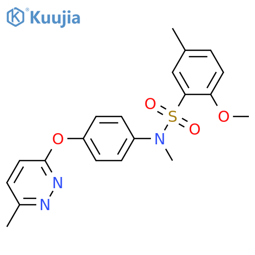 2-methoxy-N,5-dimethyl-N-{4-(6-methylpyridazin-3-yl)oxyphenyl}benzene-1-sulfonamide structure